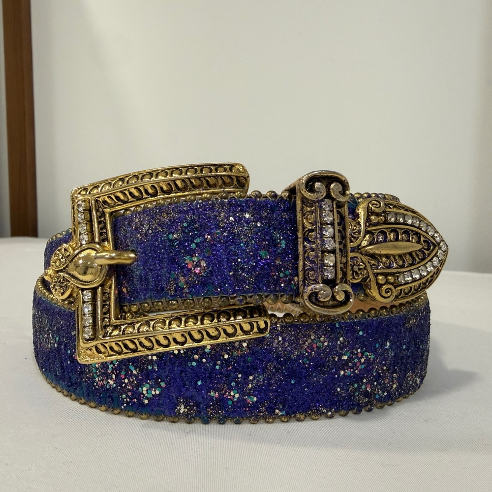 Vintage Streets Ahead 12230 Rhinestone Belt Women Large Purple Gold Tone Western
